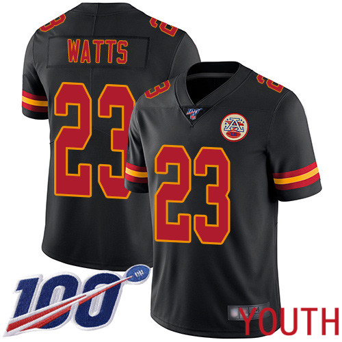 Youth Kansas City Chiefs #23 Watts Armani Limited Black Rush Vapor Untouchable 100th Season Football Nike NFL Jersey->youth nfl jersey->Youth Jersey